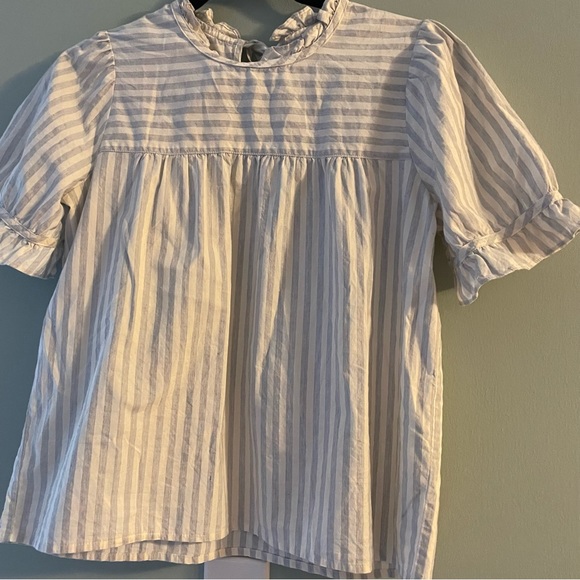 Madewell Striped Ruffle-Neck Keyhole Top Size XS - Picture 4 of 9